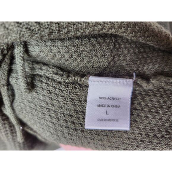 Lagenlook Oversized Fringed Woman's Sweater Sz. L Olive Green Fringed Boho Knit - Picture 7 of 8